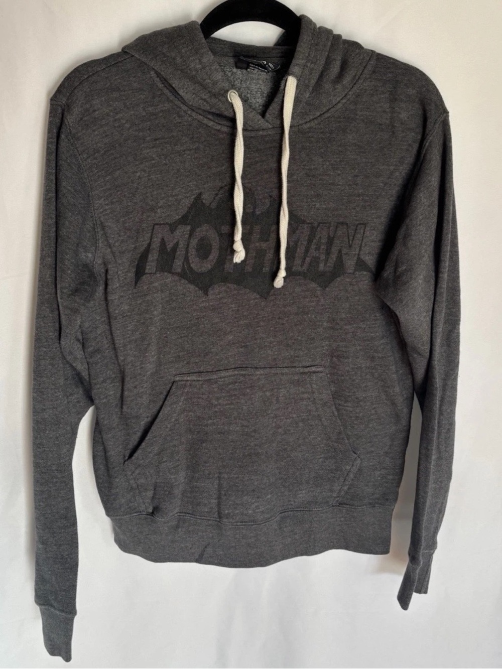 Mothman Graphic Hoodie Sweatshirt Gray Raglan Pullover Unisex Medium J America